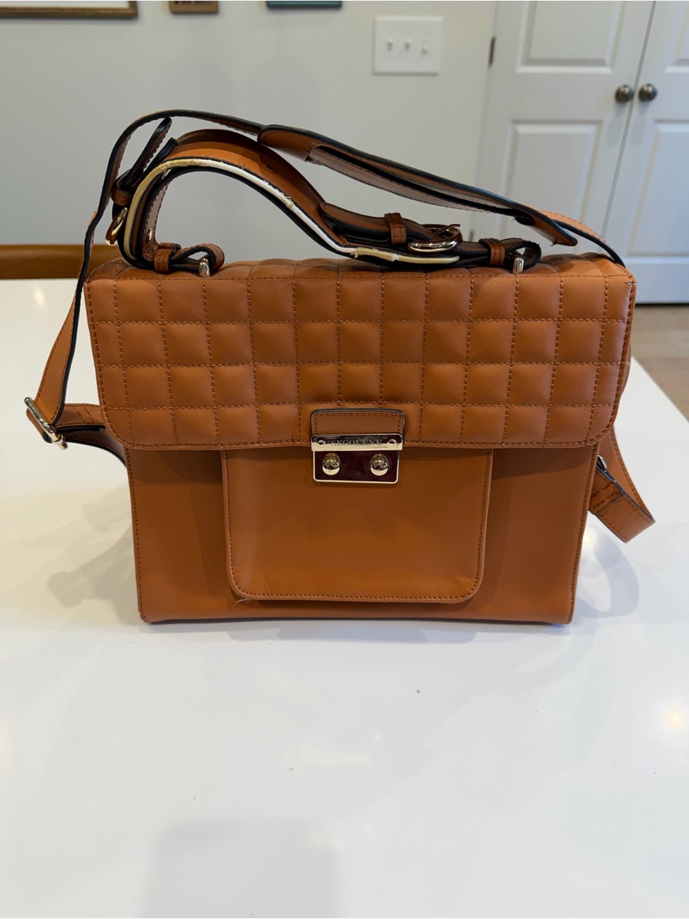 Segolene Paris Quilted Top Flap Satchel - Tan